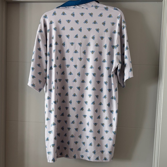 White and Blue Men's Polo Golf Shirt with bees -Waggle - Picture 7 of 7